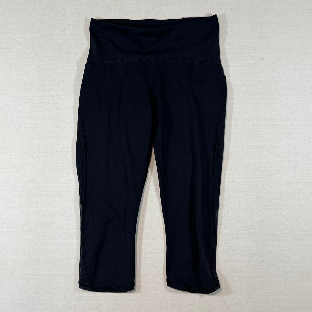 Lululemon Train Times Crop 21 Black Mesh Panel High Rise Leggings W6ADDSP 6